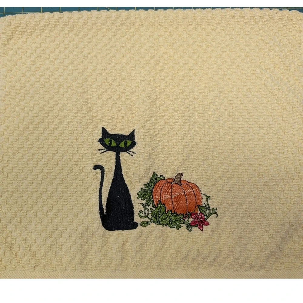 Mid Mod Cat Pumpkin Retro Fall Halloween Mid Century Modern Kitchen Hand Towel